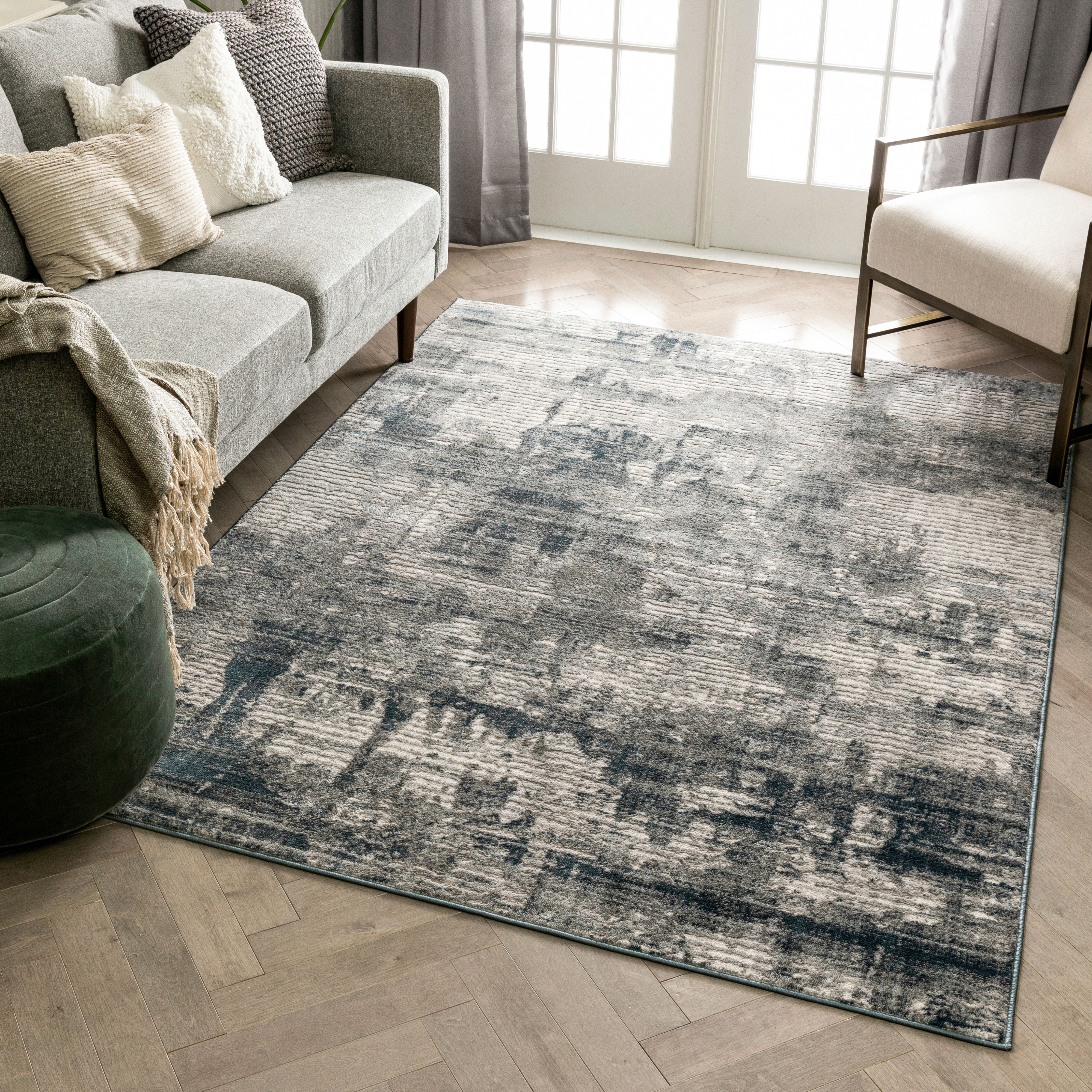 Well Woven Blossom Penelope Modern Abstract Distressed Grey 5'3" x 7'3" Area Rug