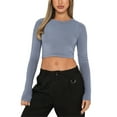 thumbnail image 2 of Women Y2k Crop Tops Long Sleeve Round Neck Backless Cutout Slim Fit T-shirt Streetwear, 2 of 5
