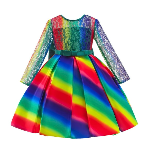 Uuszgmr flower girl dress Child Girls Bowknot Multicolor Pageant Dress Birthday Party Kids Lace Rainbow Gown Dress easter clothes Green,Size:3-4 Years