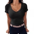 thumbnail image 1 of Fiudx Camisetas para Mujer Camiseta de Manga Corta Holgada con Cuello En V Liso a La Moda para Mujer, 1 of 5
