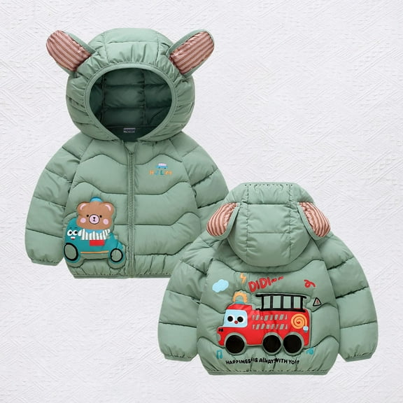 Boys Puffer Jacket Cute Print Full-Zip Long Sleeve Warm Bear Hooded Outdoor Coats Kids Warm Boy Winter Coat 7-8 Years