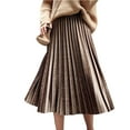 thumbnail image 5 of Women Midi Skirt Elastic High Waist Solid Color Loose Fit Long Skirt Pleated Velvet Autumn Winter Skirt, 5 of 8