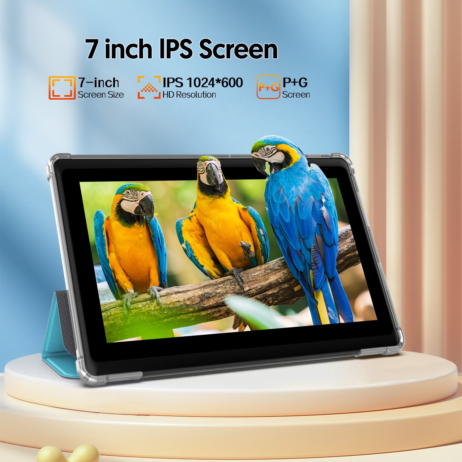 7 inch Tablet, Android 13 Tablet with Case, Quad Core Tablet,1024 x 600 IPS Touch Screen,4GB RAM 32GB ROM 1TB Expandable,Dual Camera, 3500Mah - Blue