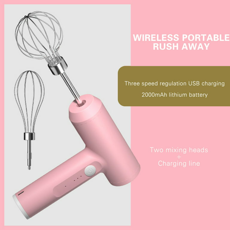 MINI Household Cordless Electric Hand Mixer USB Rechargable Handheld Egg  Beater Mixer Electric Handheld Cordless Mixer Handheld Rechargeable  Electric Hand Whisk Mini Pink 500g Masher 