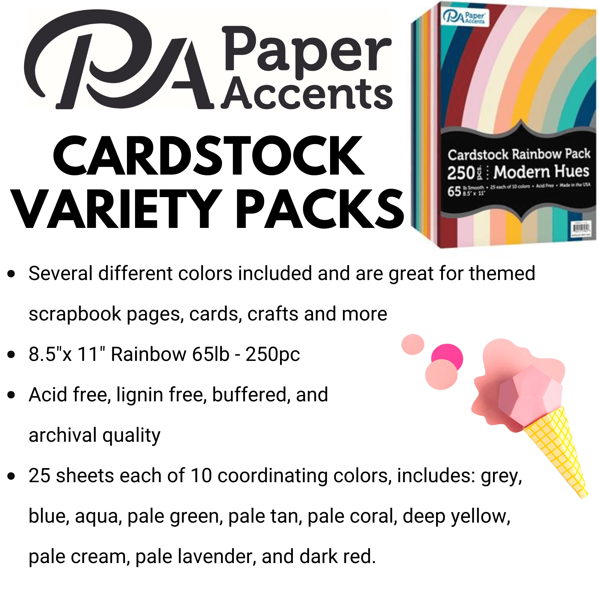 Paper Accents Cardstock Variety Pack 8.5"x 11" Rainbow 65lb Modern Hues 250pc