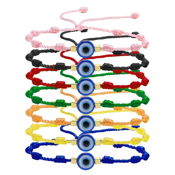 Vnox 7 Pcs Evil Eye Bracelet Set, 7 Knot Lucky Kabbalah Protection Bracelets Adjustable Red String Amulet for Women Men, Handmade Evil Eye Bracelets for Family Friendship Relationship Gift