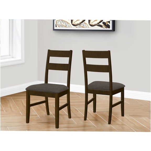 JERFIT 2-Pack Brown Upholstered Dining Chairs, Transitional Ladder Back Kitchen Side Chairs with Padded Fabric Seat and Solid Wood Frame
