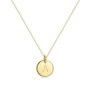 Valloey Rover Gold Initial Pendant Necklace, 14K Gold Filled Disc Double Side Engraved 16.5" Adjustable Dainty Personalized Alphabet Letter Pendant Handmade Cute Tiny Necklaces Jewelry Gift for Women