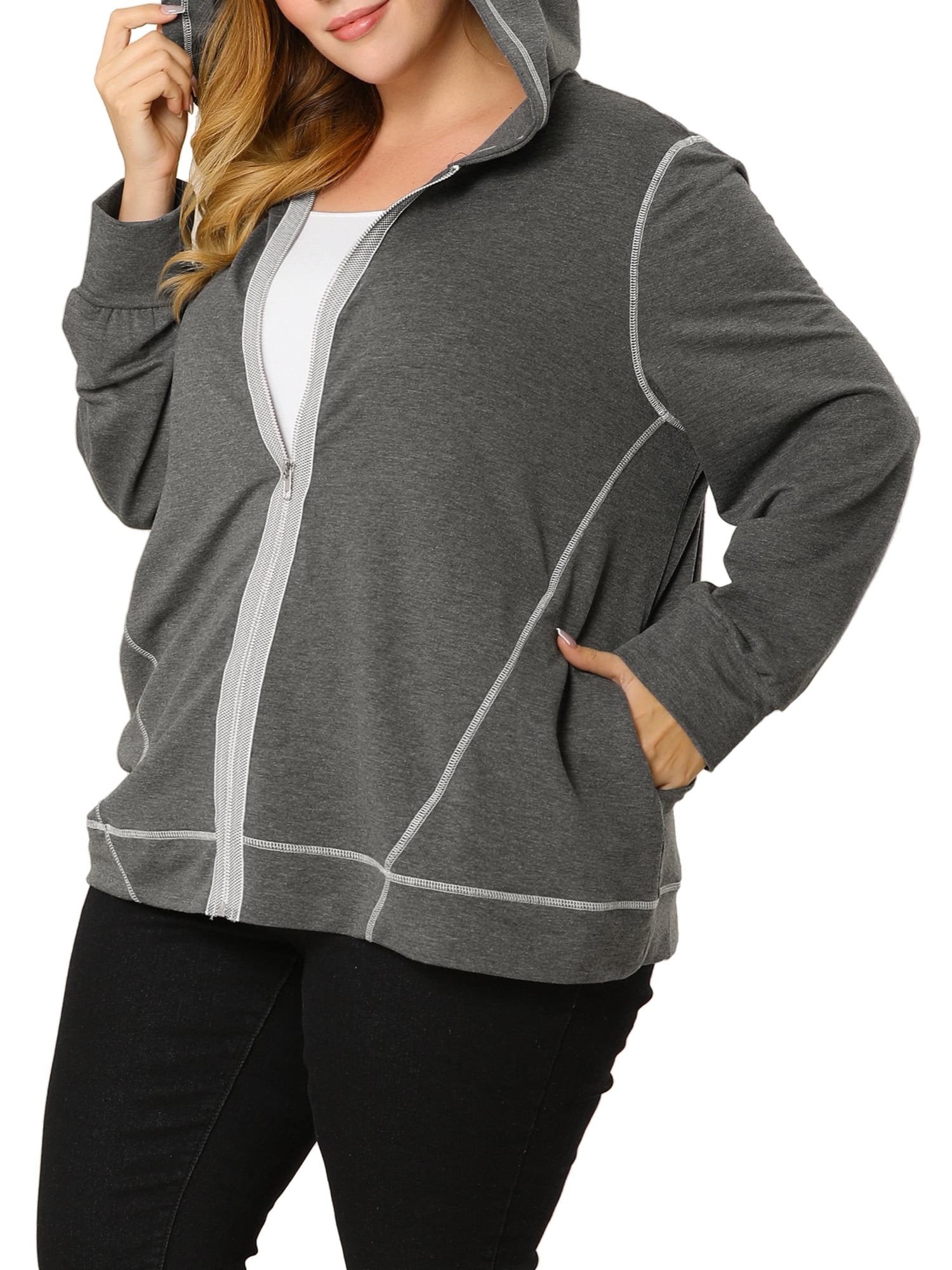 Download Unique Bargains - Women's Plus Size Fleece Jacket Zip ...