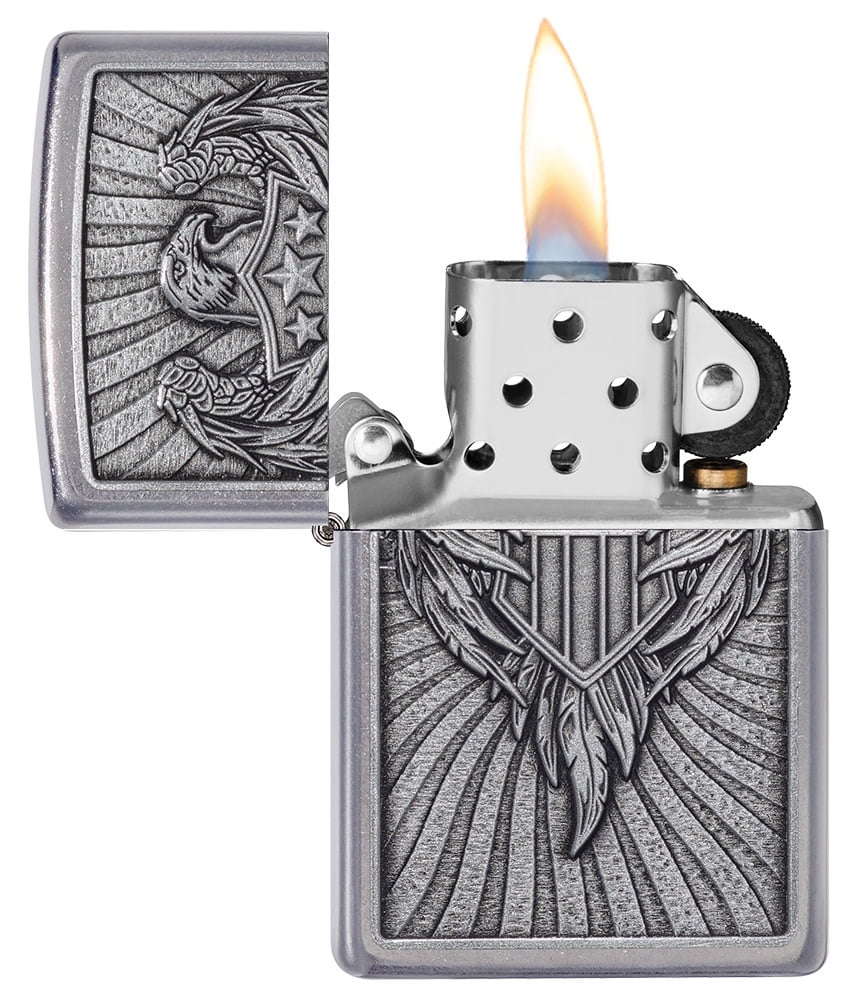 Zippo Eagle Shield Emblem Design Street Chrome Pocket Lighter