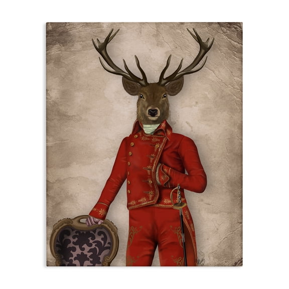 Stupell Industries Eclectic Fancy Elk in Red Suit Canvas Art, 30 x 40, by Fab Funky