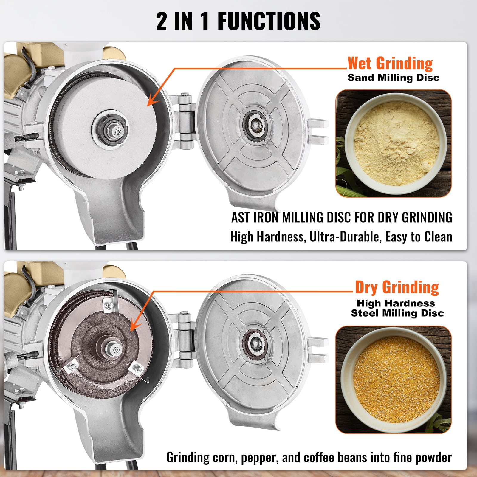 VEVOR 3000W Electric Grain Mill Grinder 110V Spice Grinders Corn Wheat Flour Cereal Mill Wheat Grinders & Dry & Wet Grinder