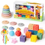 SYNCFUN Montessori Toys for Baby 0-3-6-12 Months, 4-in-1 Food-Grade Sensory Toys, Infant Stacking Circles Teether, Learning Gifts for Baby Girls Boys