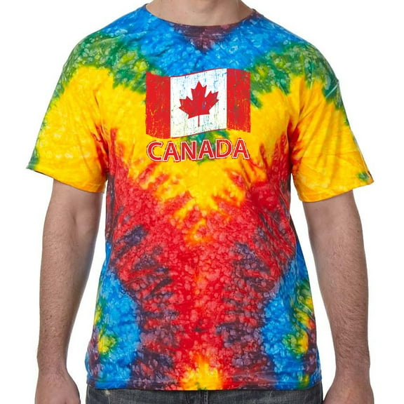 Distressed Canada Flag Psychedelic Tie Dye Tee Shirt - Woodstock, Small