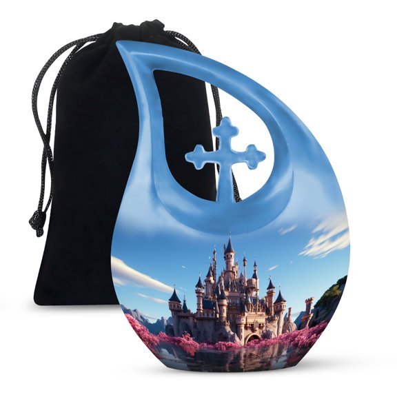 JAGSHASHI Cherry Blossom Fortress A Serene Sanctuary Adult Large Urn - Cremation Urns For Adult Ashes - Human Urns For Ashes Adult Male - Funeral Urns For Adult Ashes Men - 10 Inch With Velvet Bag