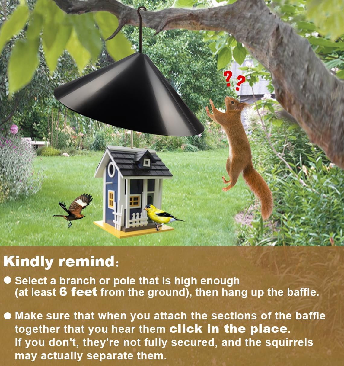 Squirrel Baffle for Bird Feeder Pole, Outside Hanging Mount Bird House Guard for Outdoor Shepherd’s Hook,19 Inch Diameter, 1 Pack