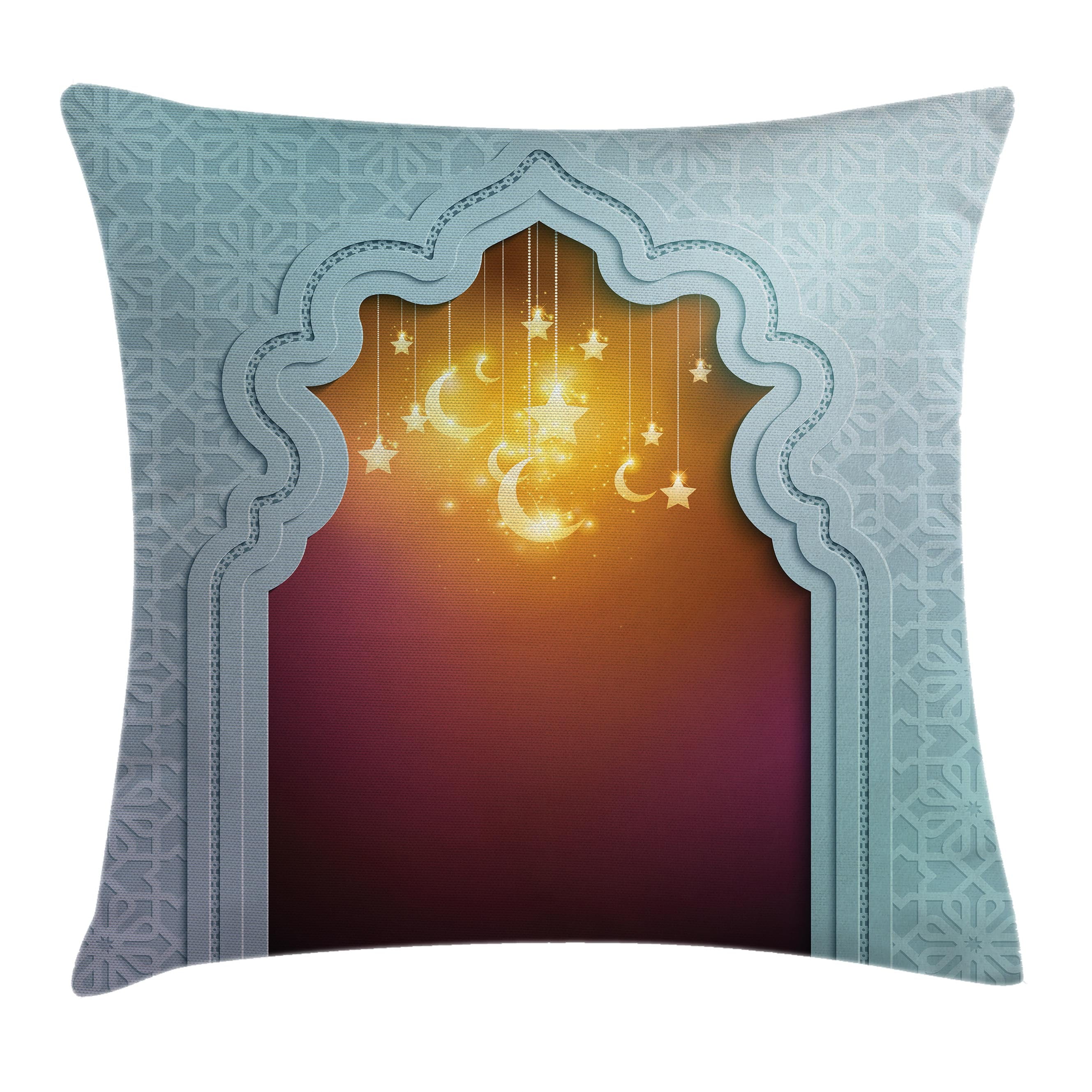 Moroccan Throw Pillow Cushion Cover, Mosque Door with Star and Moon Art Arabic... by Kozmos