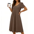 thumbnail image 4 of Gamivast Work Dresses for Women Short Sleeve V-Neck Pleated Front A Line Dress Knee Length Solid Swing Dress Business Casual Office Church Wear, 4 of 6