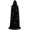 thumbnail image 3 of Halloween Star Moon Velvet Hooded Cloak for Women, Long Floor-Length Cape with Neck Tie & Soft Drape, Wizard Witch Vampire Cosplay Costume, 1 Piece Black 150, 3 of 3