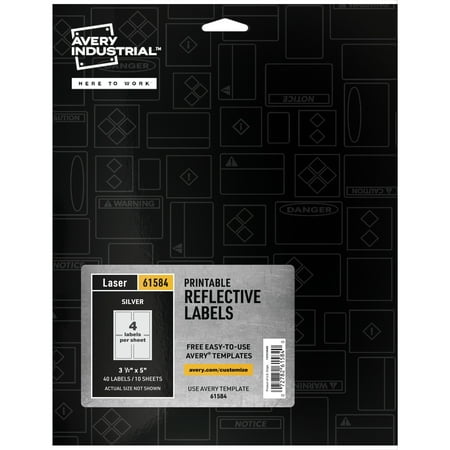 UPC: 0072782615840 | Avery Reflective Labels  3.5  x 5  Silver Reflective Sign Labels  Laser Printable  40 Labels (61584)