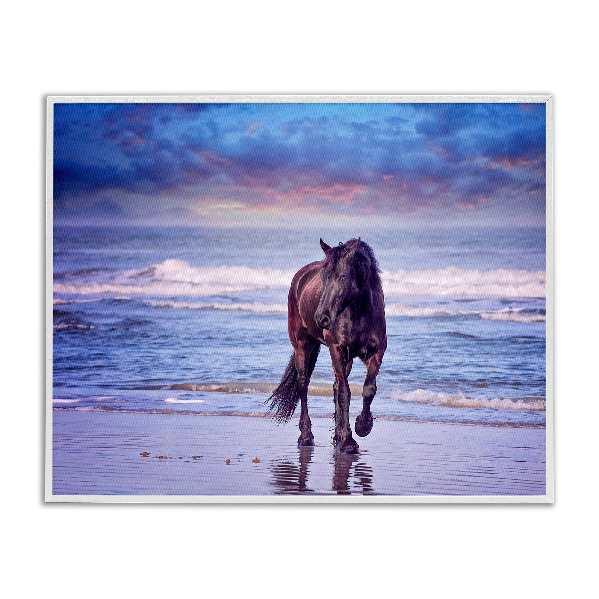 Stupell Industries Wild Horse on Beach Colorful Blue Sunset Photography Framed Art Print Wall Art, 30x24, By PHBurchett