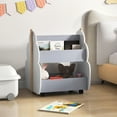 thumbnail image 5 of Infans Kids Wooden Bookshelf w/ Wheels 2-Tier Toy Storage Shelf Double-sided Bookcase, 5 of 7