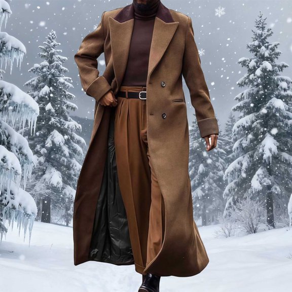 DayScoop Winter Outer Jacket for Men Casual Outerwear Fashion Patchwork Pockets Long Sleeved Outwear Turndown Collar Coat
