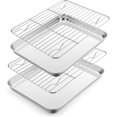 thumbnail image 1 of shiyou-Small Baking Sheet with Wire Rack (2 Pans + 2 Racks), Stainless Steel Cookie Sheets Trays & Cooling Rack for Toaster Oven, Non Toxic & Warp Resistant, Oven & Dishwasher Safe, 10.5 x 8.3 x 1 In, 1 of 4