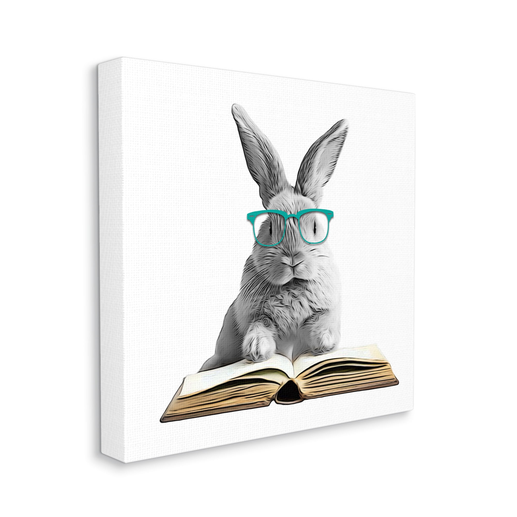 Stupell Industries Bunny Reading Book Animals & Insects Painting Gallery Wrapped Canvas Art Print Wall Art, 30 x 30