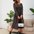 thumbnail image 4 of Vestido de media pantorrilla de manga larga floral con cuello cuadrado de otoño e invierno informal a la moda para mujer Fridja  yut7270, 4 of 7