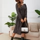thumbnail image 4 of Vestido de media pantorrilla de manga larga floral con cuello cuadrado de otoño e invierno informal a la moda para mujer Fridja  yut7268, 4 of 7
