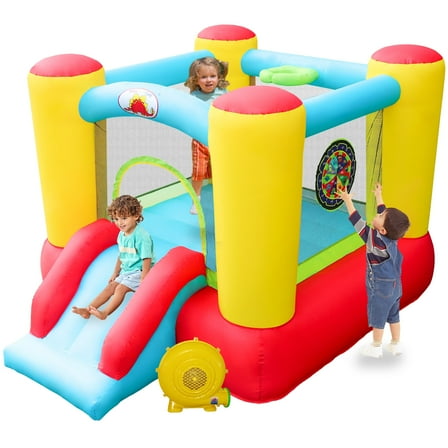 WELLFUNTIME Inflatable Bounce House with Blower Kids Slide Bouncer Jumping Castle for Indoor Outdoor
