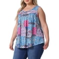 thumbnail image 4 of Camisetas sin mangas de talla grande para mujer Agnes Orinda, con cuello redondo plisado, dobladillo curvado, estilo bohemio, casual, para playa, fluida, talla 2X, color azul, 4 of 6