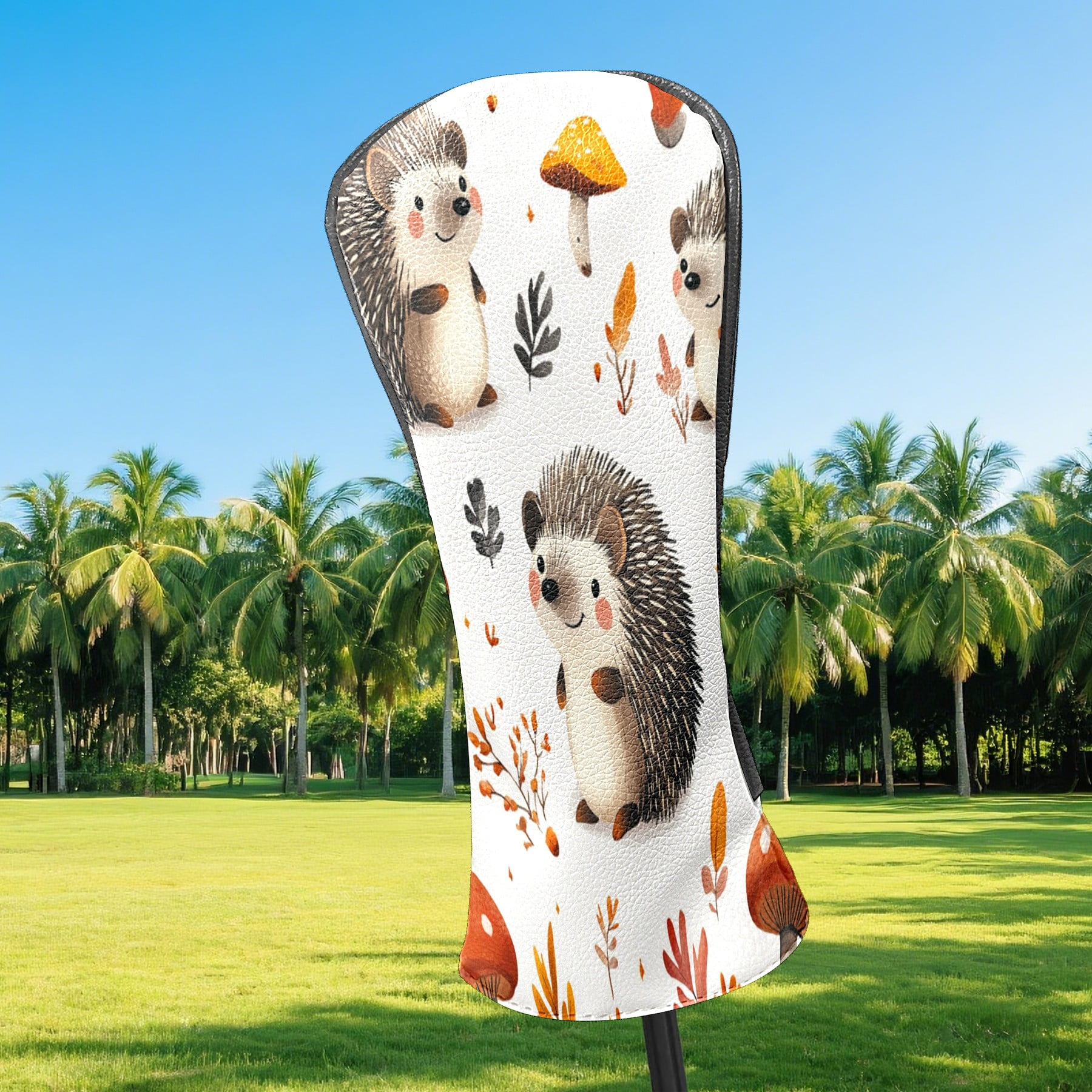Golf Club Head Covers - Hedgehog Brown Design, Premium PU Leather Driver Hybrid Headcovers with Velvet Lining, Waterproof Golf Gifts for Men Women