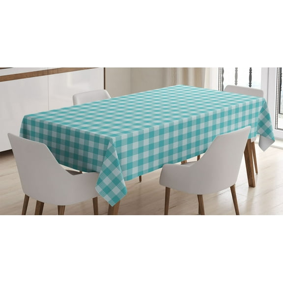 Turquoise Blue Tablecloth, Geometric Art Simplistic Checkered Pattern in Soft Tones, Rectangle Satin Table Cover Accent for Dining Room and Kitchen, 60" X 84", Pale Blue Turquoise, by Ambesonne