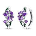thumbnail image 5 of MULA 18mm 925 Sterling Silver Hoop Earrings, Enamel Purple Flower Design, Lightweight Jewelry Gifts for Women, 5 of 8