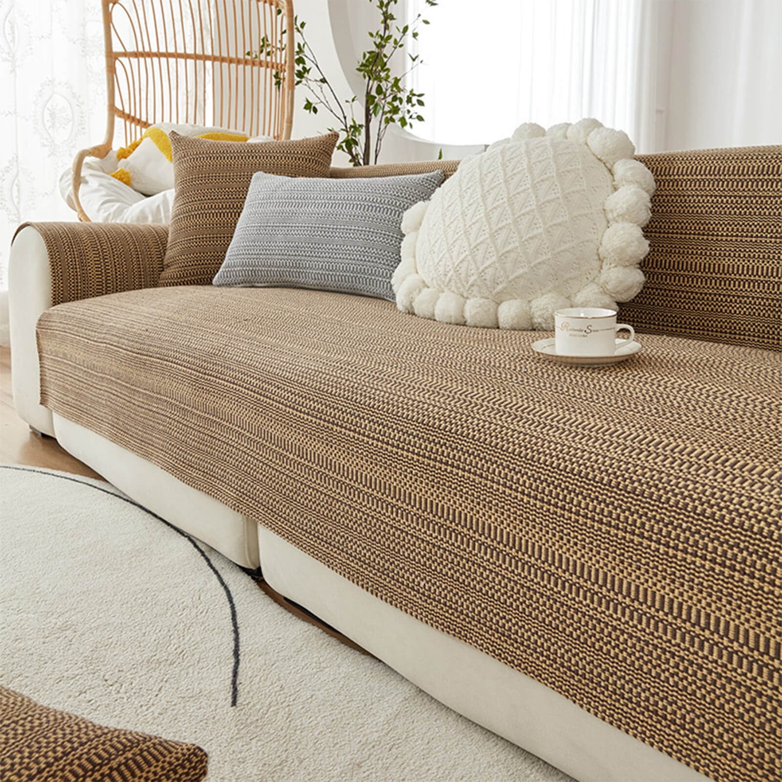 Sofa Cushion Linen Sofa Cushion Breathable Non Slip,Cotton Linen Sofa Cushion Modern All Season,Durable Anti Stain Sofa Cushion Living Room,Furniture Protector Sofa Cushion Simple Style