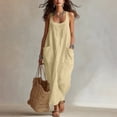 thumbnail image 2 of PRINxy Women's Sleeveless U Neck Linen Maxi Dress with Pockets Boho Flowy Long Dress for Summer Beach Vacation Daily Casual Wear Khaki S, 2 of 7