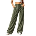 thumbnail image 2 of ClodeEU Women's Drawstring Elastic High Waist Wide Leg Corduroy Pants,Solid Color Loose Casual Trousers With Pockets ,Women's Plus S, 2 of 7