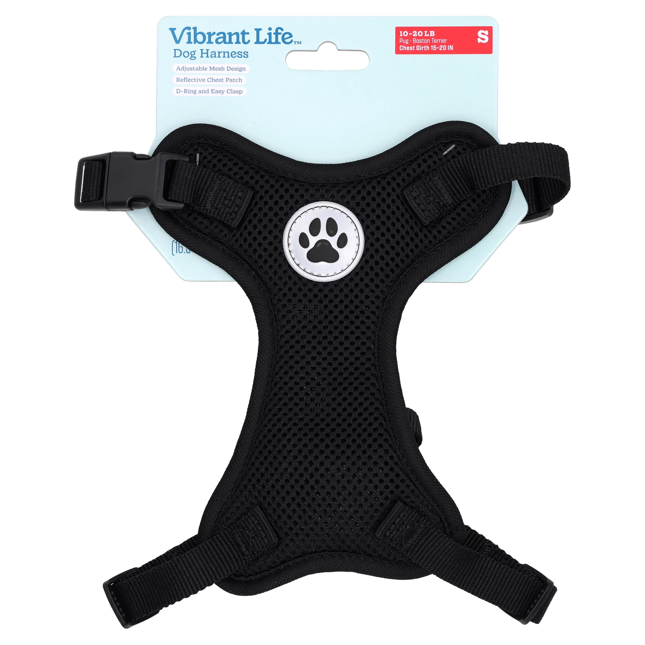 Vibrant Life Reflective Mesh Adjustable Dog Harness, Black, S