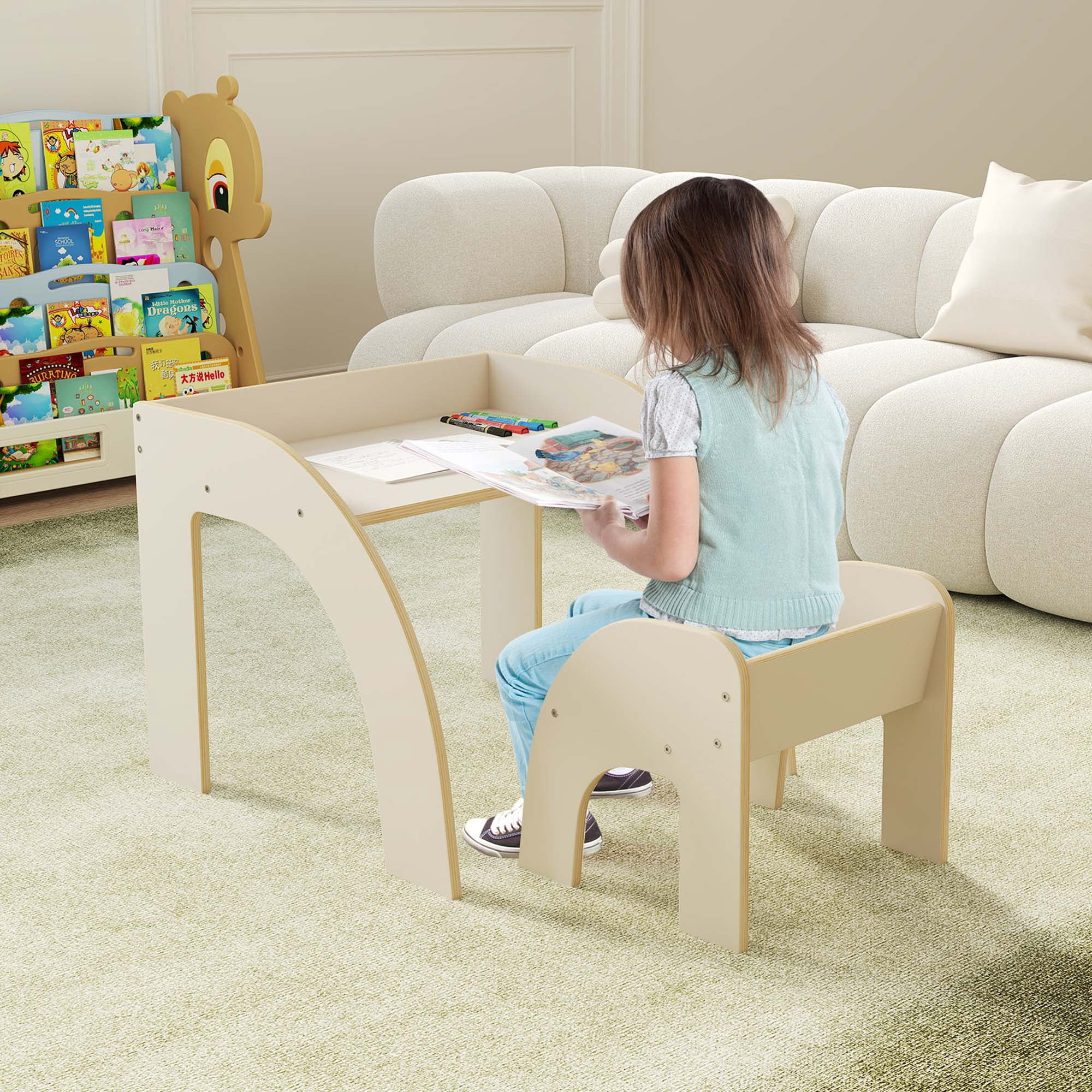 Costway Kids Desk and Chair Set Wooded Toddler Table and Chair Set with Proper Height White