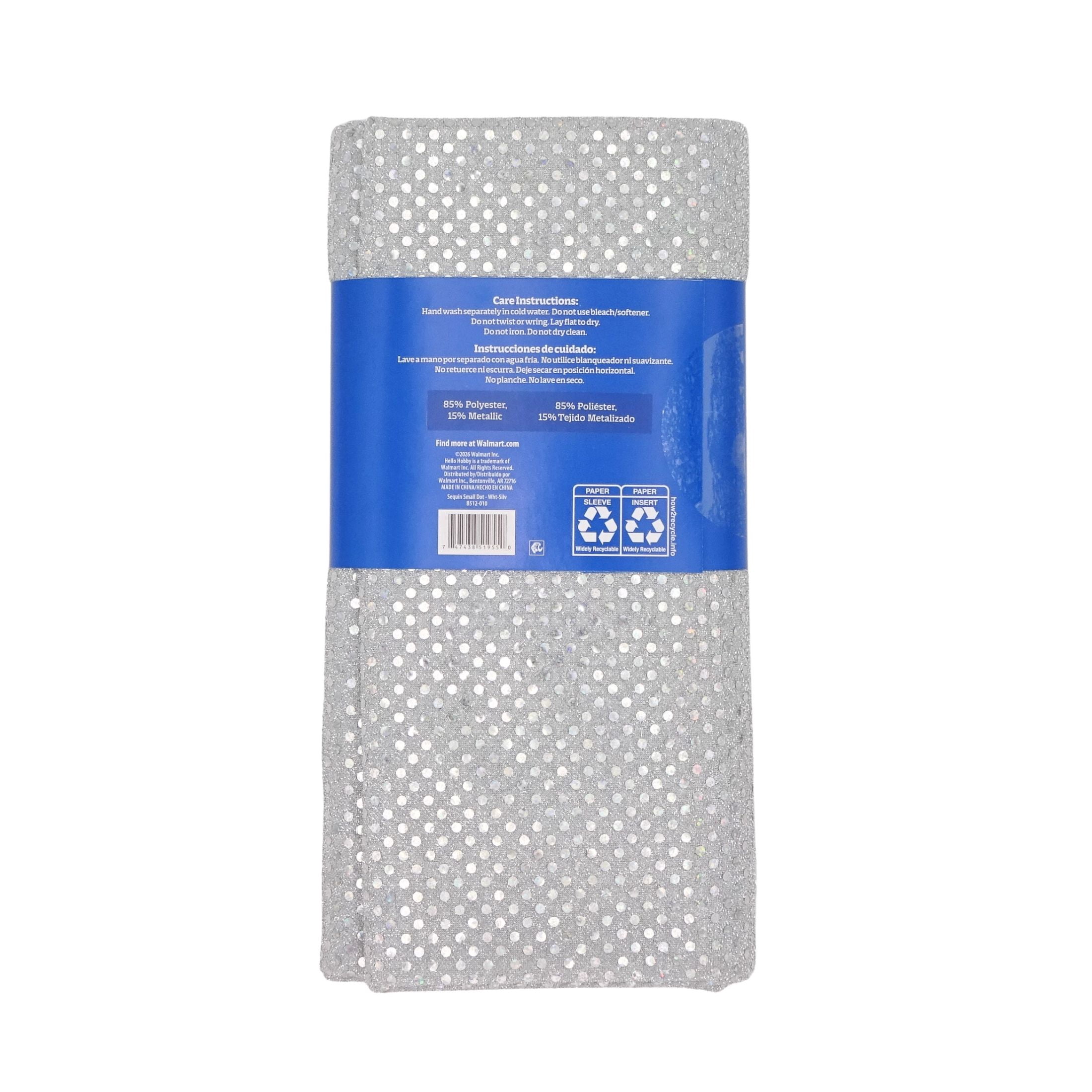 Hello Hobby 38” x 72” 83% Polyester 17% Metallic Small Dot Sequin 2 Yard Precut Fabric, White-Silver, 38" Wide for Sewing & Crafting