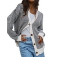 thumbnail image 3 of Women'S Casual Open Front Long Sleeve Chunky Knit Striped Cardigan Sweaters Outerwear Coats White XXL, 3 of 9