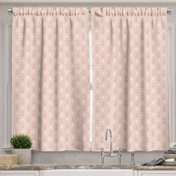 Ambesonne Vintage Kitchen Curtains, Ornate Patterns with Swirls, 55"x39", Blush and White