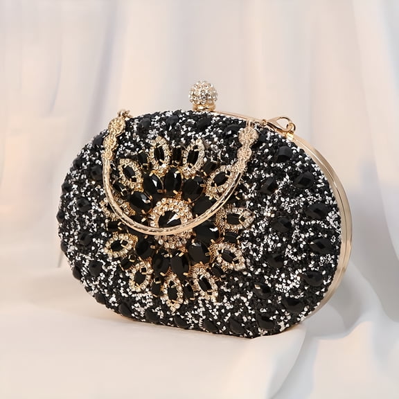 GASTROPOD Evening Bag Clutch Purses for Women Ladies Sparkling Party Handbag Wedding Cocktail Prom Bag Sunflower Shape, Black