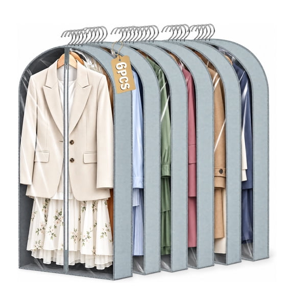 6 Pack Garment Bags for Hanging Clothes, 60 Inch Breathable Garment Bags with Clear Window, Suit Bags for Closet Storage, Dress Bags for Gowns, Wedding Dress Bag, Garment Covers for Coats and Jackets