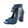 thumbnail image 4 of asdoklhq Sandals for Women Bow Sandals Middle Heel Chunky Heel Ladies Mesh Shoes Fashion Versatile Fish Mouth Shoes Blue 36, 4 of 7