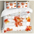 thumbnail image 1 of Leaves King Size Duvet Cover Set, Watercolor Effect Autumn Season Maple Leaf Pattern Canadian Foliage, Decorative 3 Piece Bedding Set with 2 Pillow Shams, Burnt Orange Yellow Orange, by Ambesonne, 1 of 3
