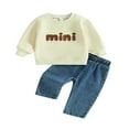 thumbnail image 1 of Stylish Baby Girl Fall Outfits  Sweatshirt with Letter Embroidery + Denim Pants, 1 of 9