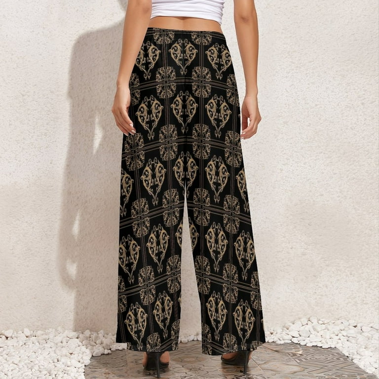 Baroque Motif Pants Retro Print Classic Wide Pants Woman